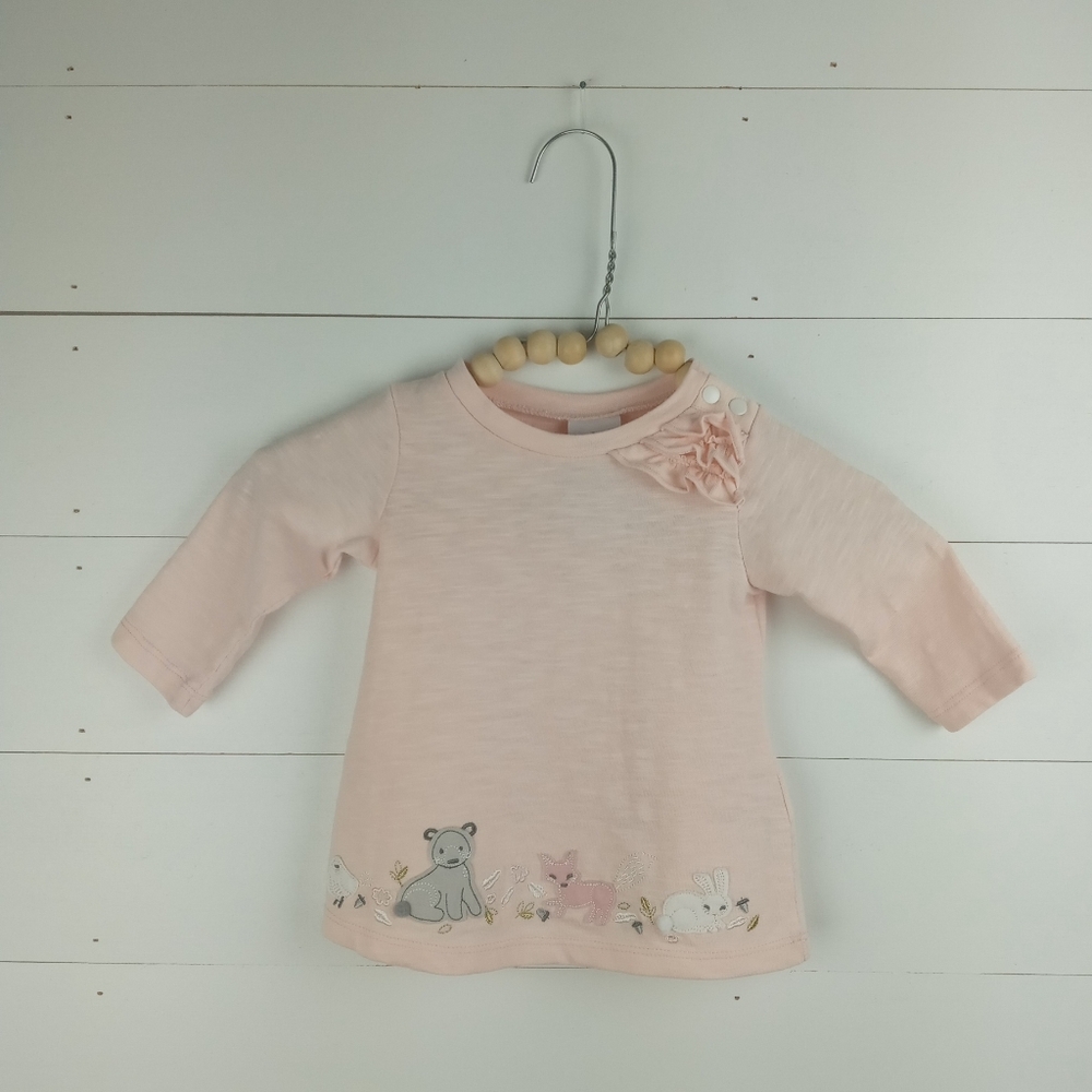 Dylan & Abby girls size 3-6 mos light pink with woodland animal design on hem